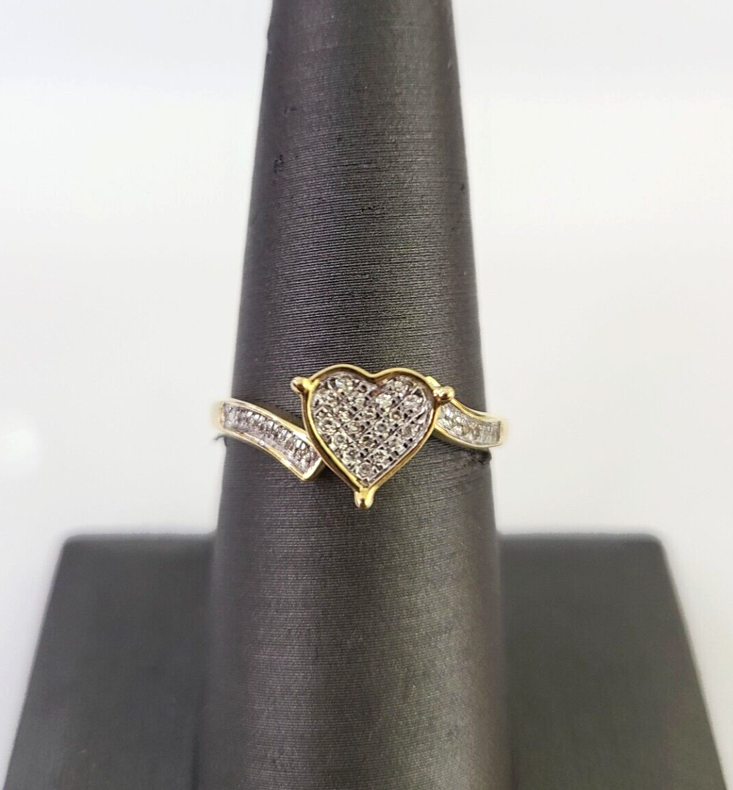 Real 10k Hearts Diamond Ladies Ring Women Casual 10Kt Yellow Gold All Sizes