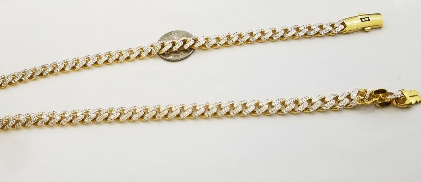 10k Real Gold Monaco Link Chain 22" diamond cut Men women necklace 10kt