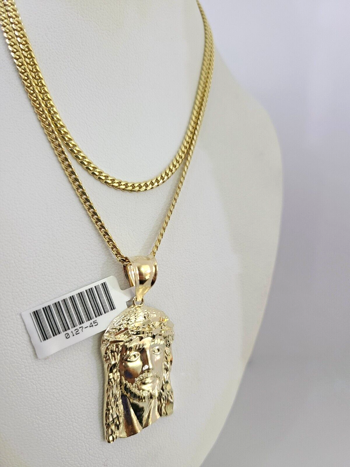 10K Solid Gold Miami Cuban Chain SET Jesus Head Pendant Charm 18"-26" 2.5mm