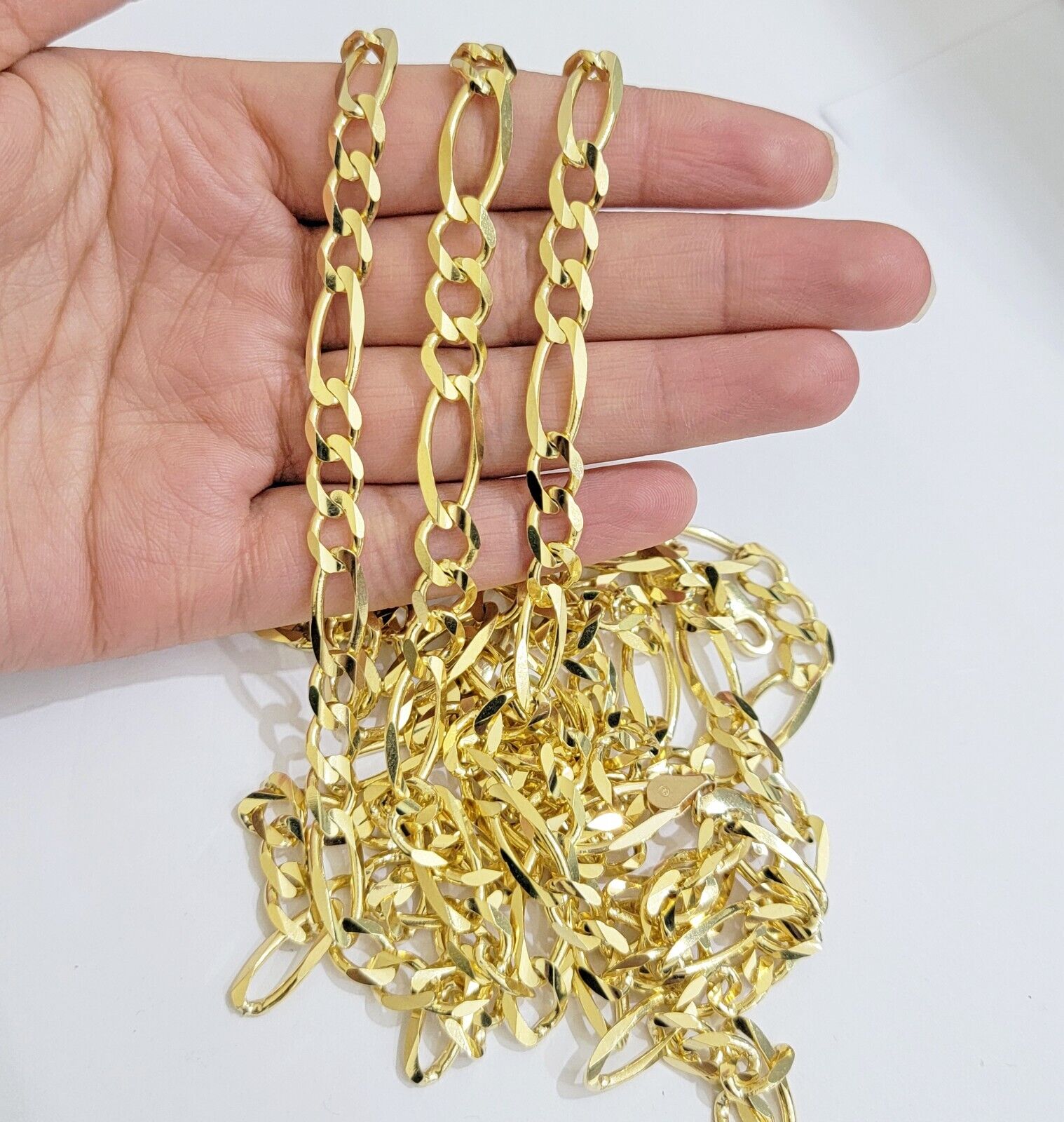 8mm Solid 14k Yellow Gold Figaro chain Necklace  24 Inch Men's REAL 14kt HEAVY