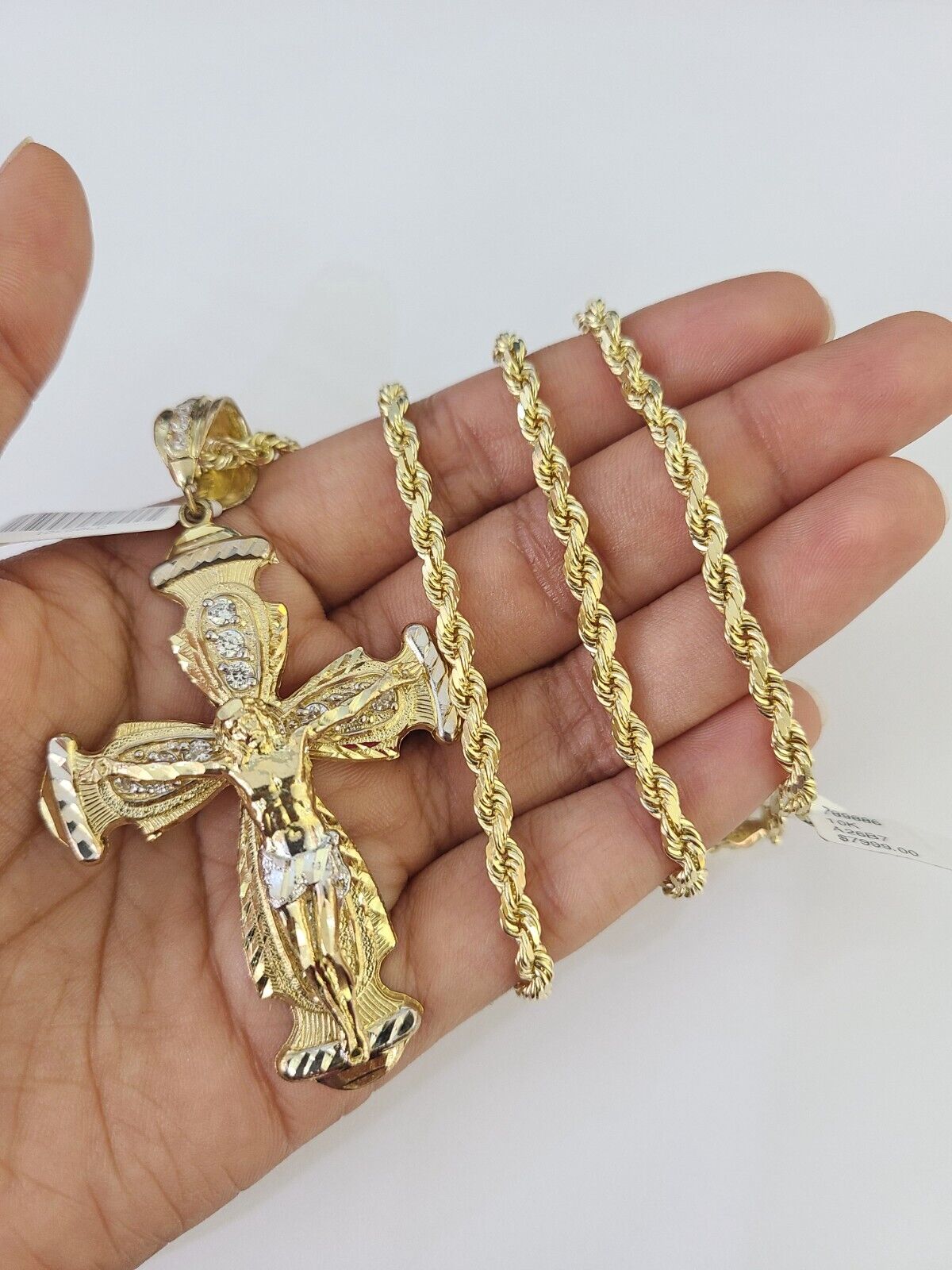 10k Solid Rope Chain Jesus Cross Charm Set 4mm 20"-28" Necklace Gold Yellow