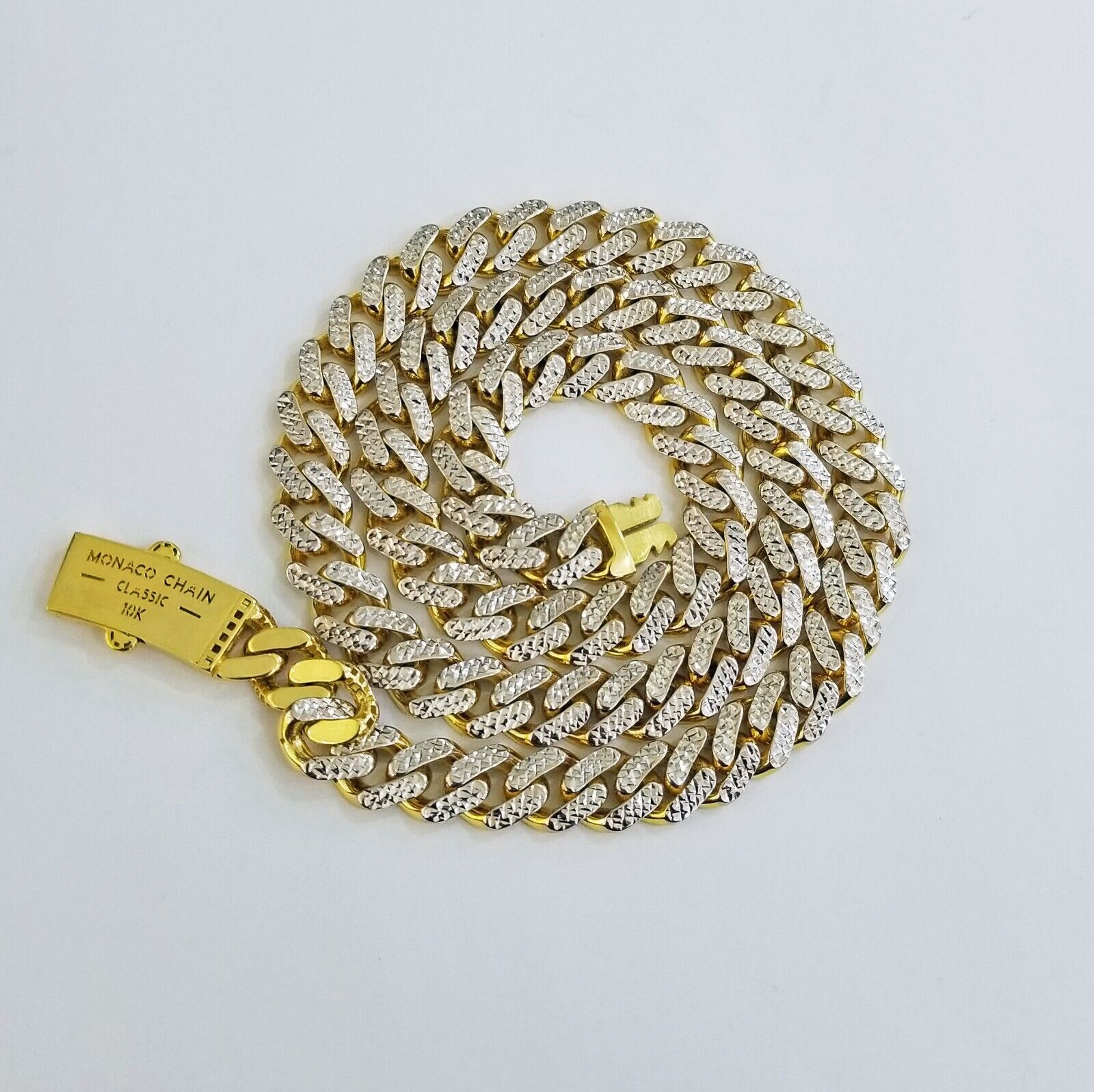 10k Real Gold Monaco Link Chain 22" diamond cut Men women necklace 10kt