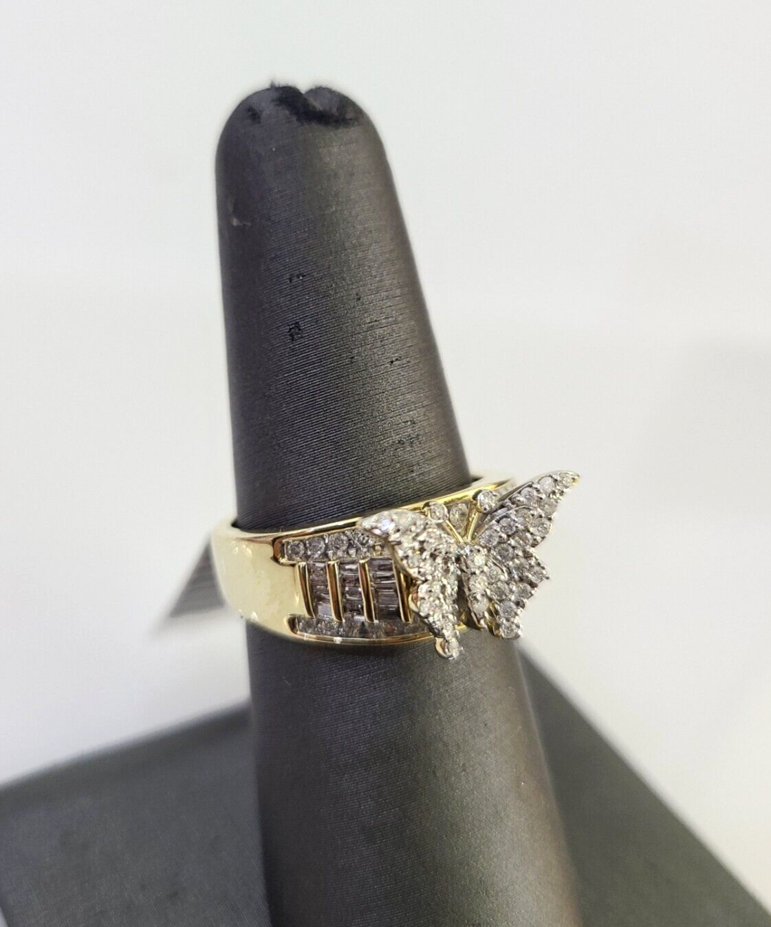 Real 10k Butterfly Diamond Ladies Ring Women Casual 10Kt Yellow Gold All Sizes