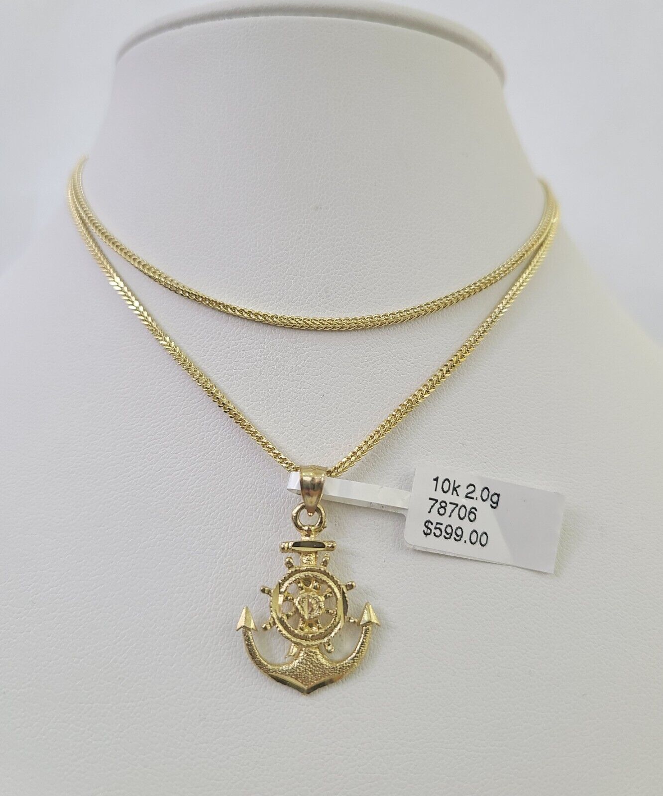 10K Solid Franco Chain Jesus Anchor Pendant Charm Necklace 18"-24" 1mm Gold