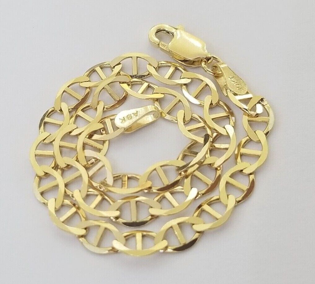 Real 10k Gold Mariner Anchor Link Chain Bracelet Set 4mm 20"- 24" Inch