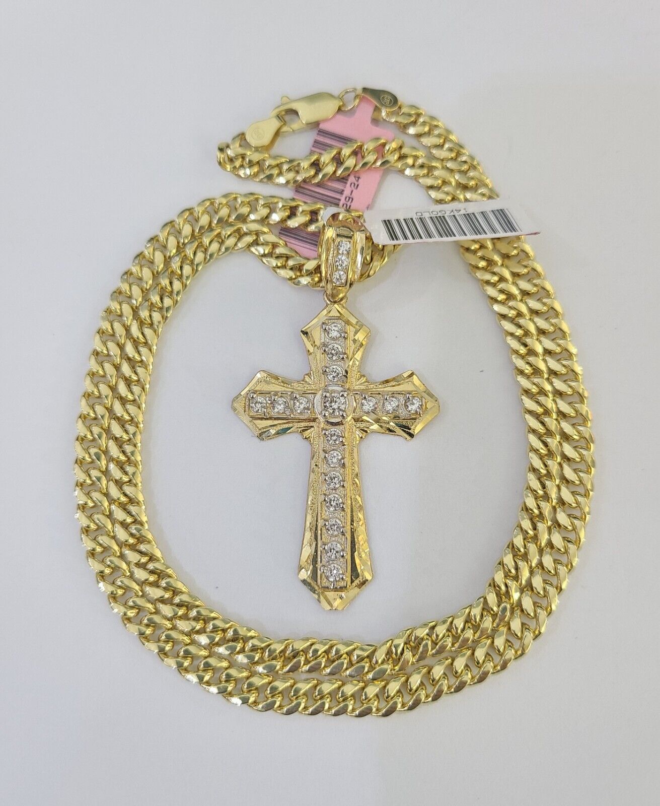Real 14k Chain Cross Charm Set Miami Cuban Link 5mm 18"-30" Necklace Pendant