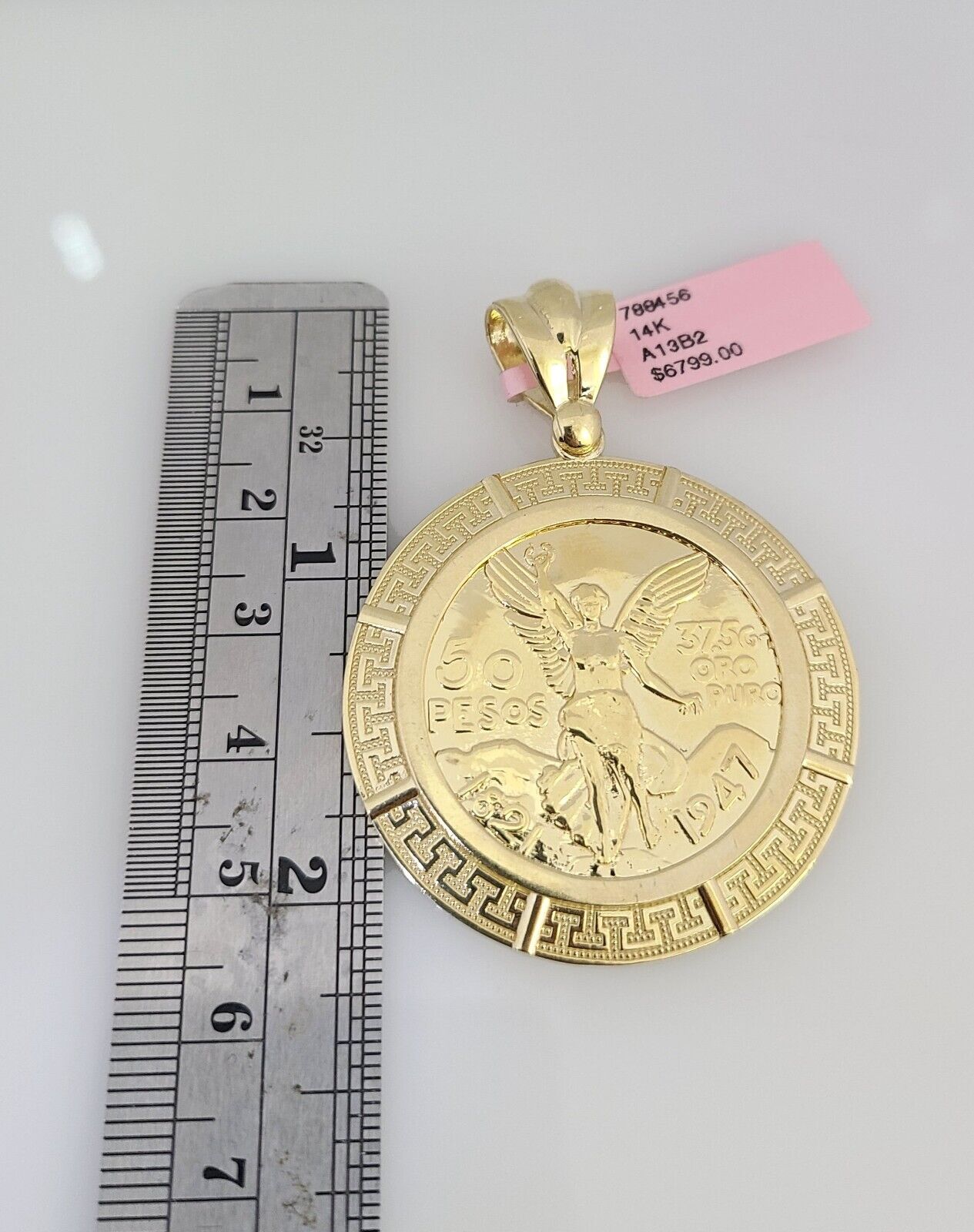 14K Gold Necklace Chain Mexican Coin Charm Turkish Byzantine 4mm 24" Pendant