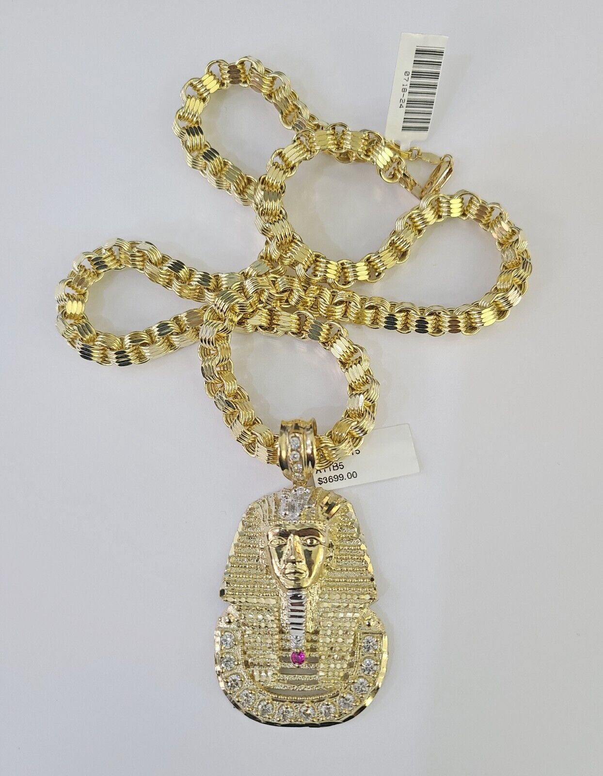 10k Gold Byzantine Necklace Pharaoh Charm 20-30 inch 6mm SET Chain Pendant
