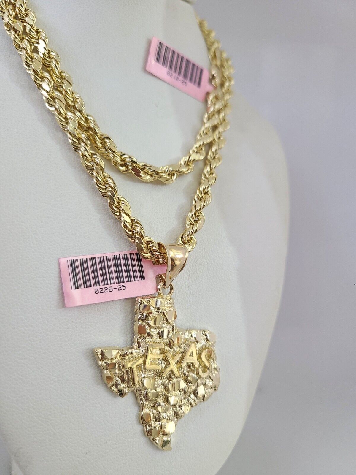 14k Gold Rope Chain Necklace Set 6mm Texas Map Charm Pendant 18"-28" inch