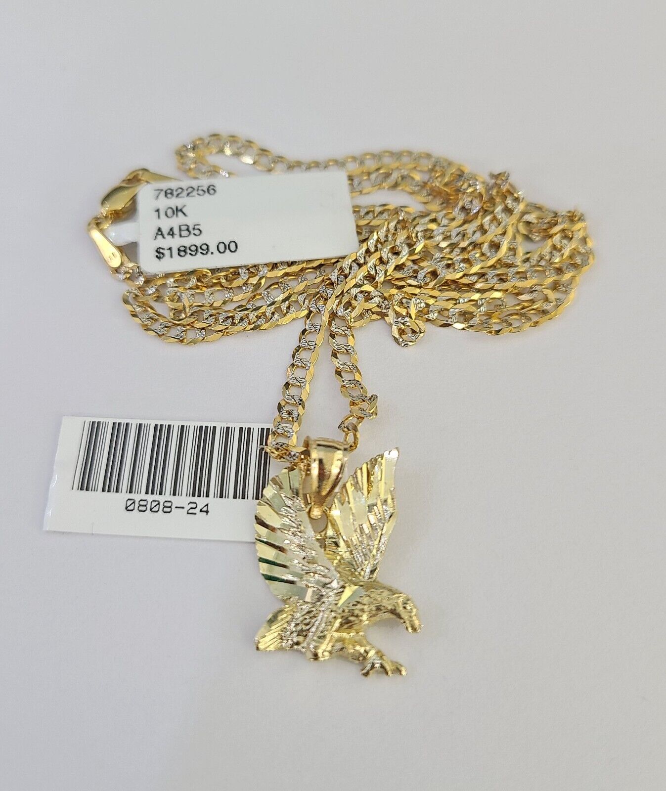 10k Solid Gold Cuban Curb Chain Flying Eagle Pendant 2mm 18"-24" SET Necklace