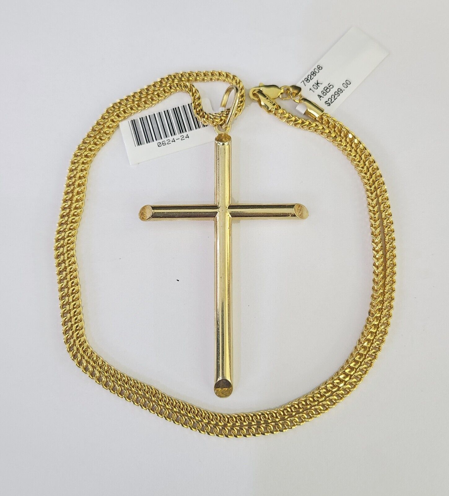 10K Gold Franco Chain Jesus Cross Charm Pendant 20-26 inches 2.5mm REAL Yellow