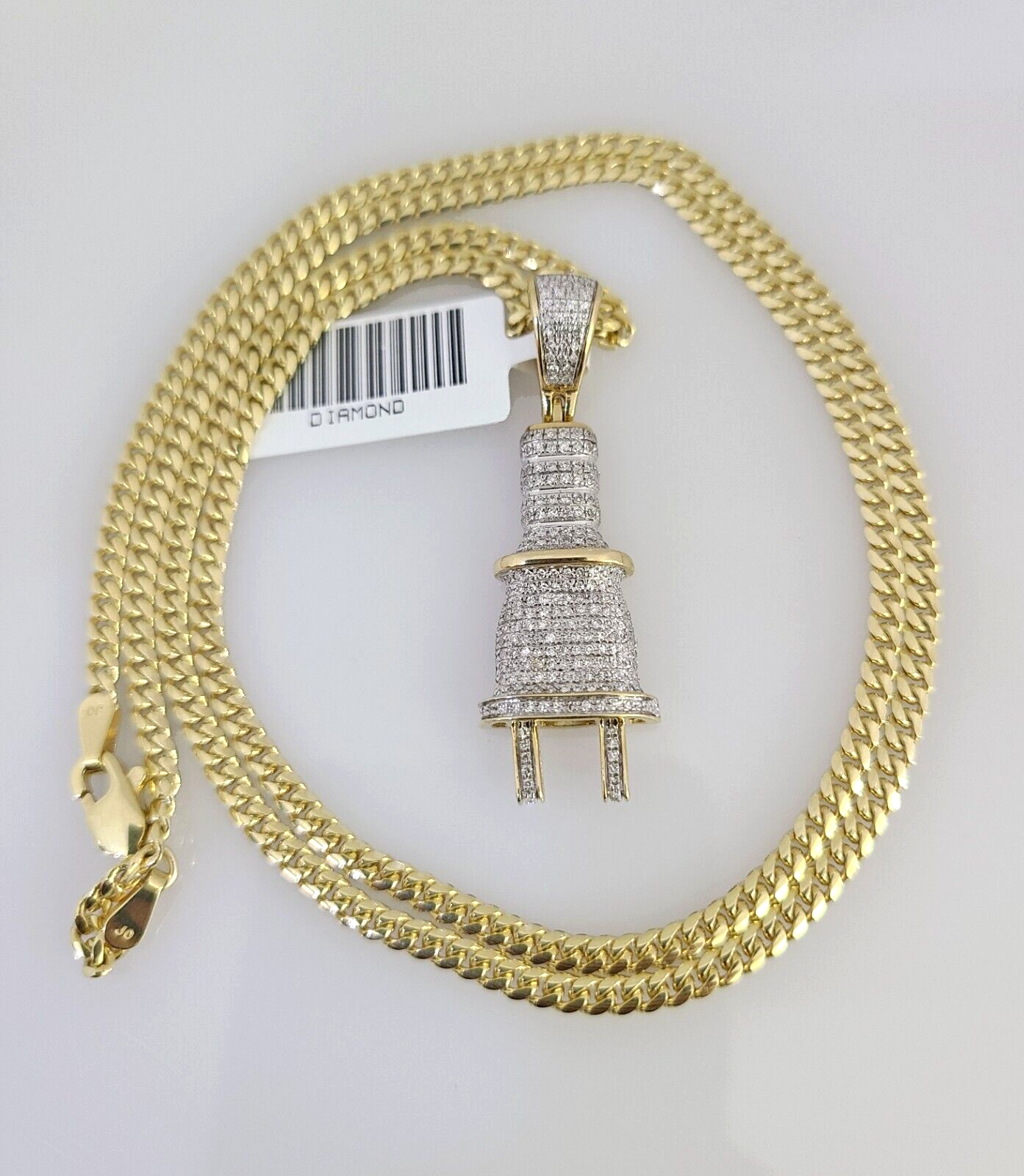 10K Solid Gold Miami Cuban Chain SET Diamond Plug Charm 18"-26" 2.5mm Necklace