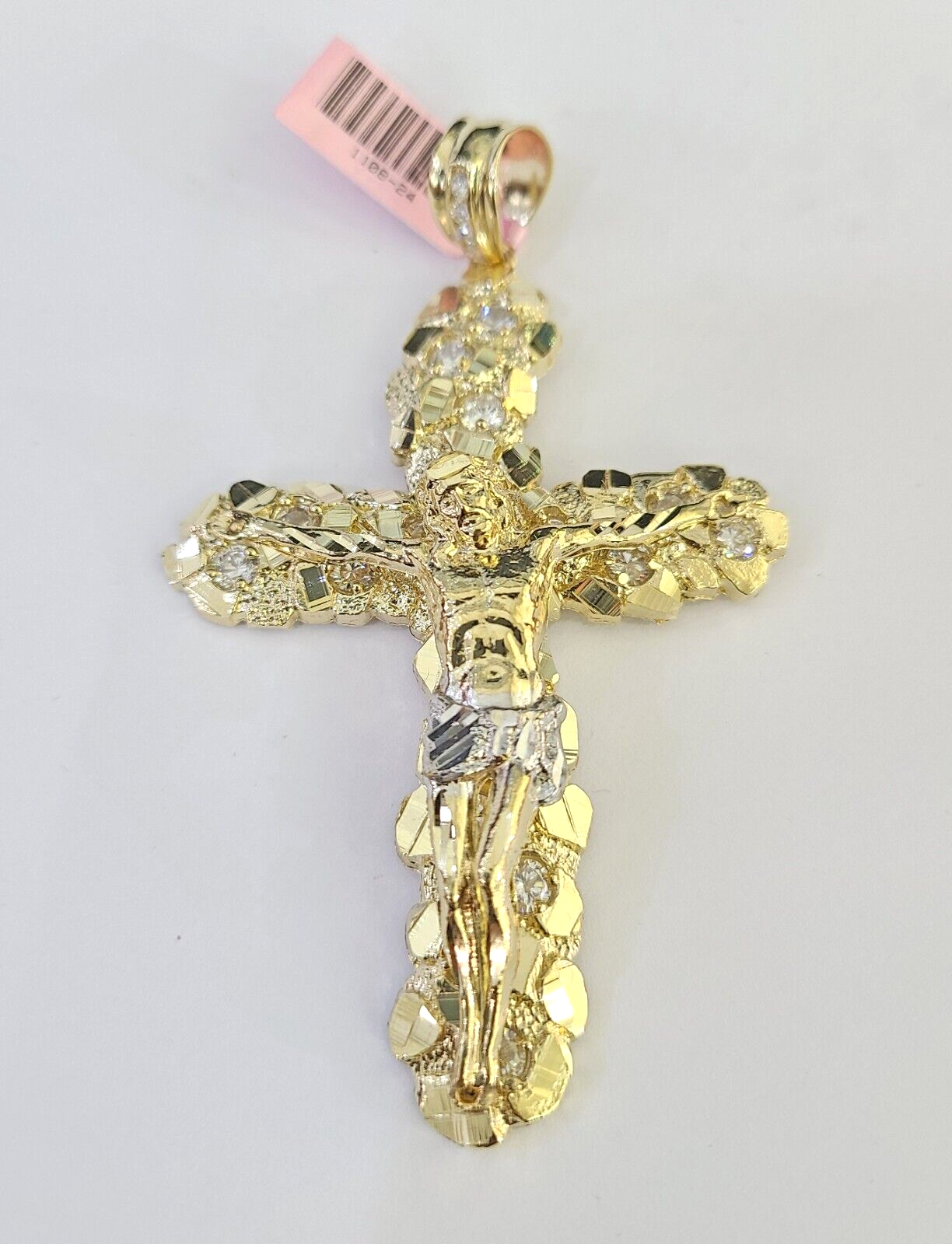 14k Jesus Christ Cross Charm Pendant Nugget Yellow Gold REAL Genuine 14kt