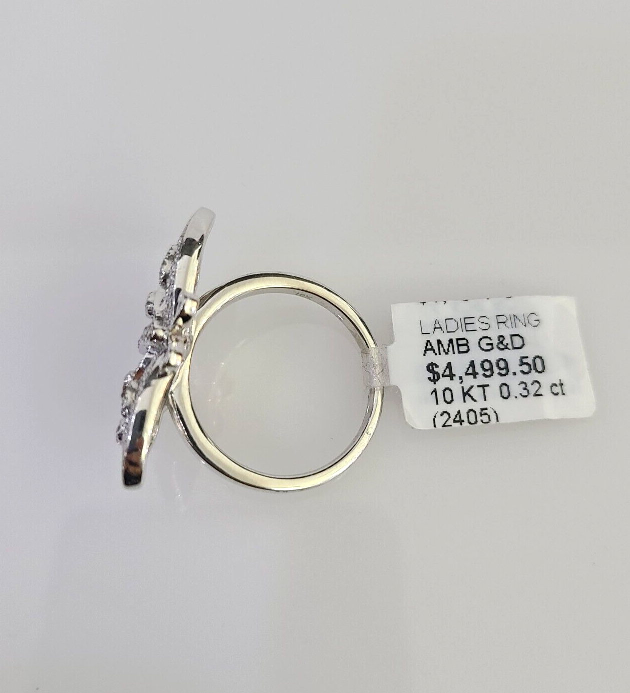 Real 10k Butterfly Diamond Ladies Ring Women Casual 10Kt White Gold All Sizes