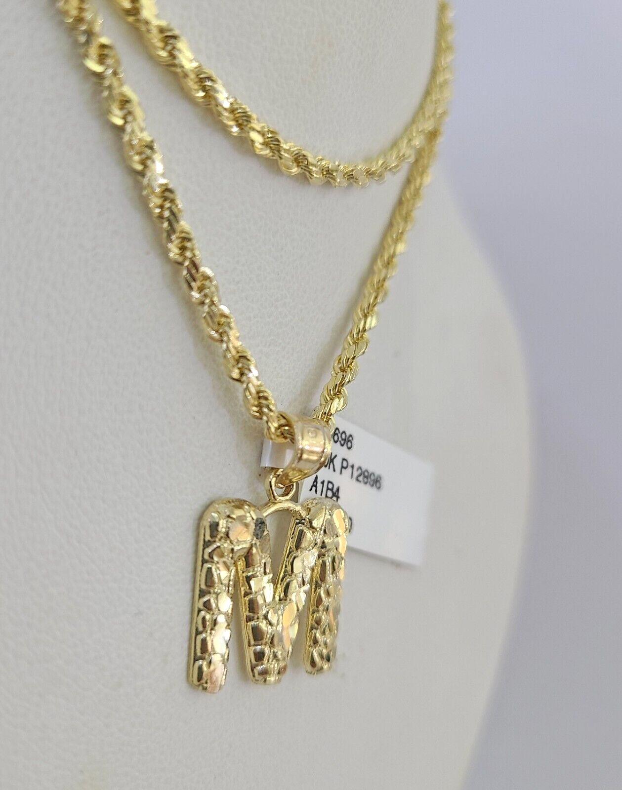 10k Gold Initial M Charm Rope Chain 16"-26" 2.5mm SET Necklace Alphabet Pendant