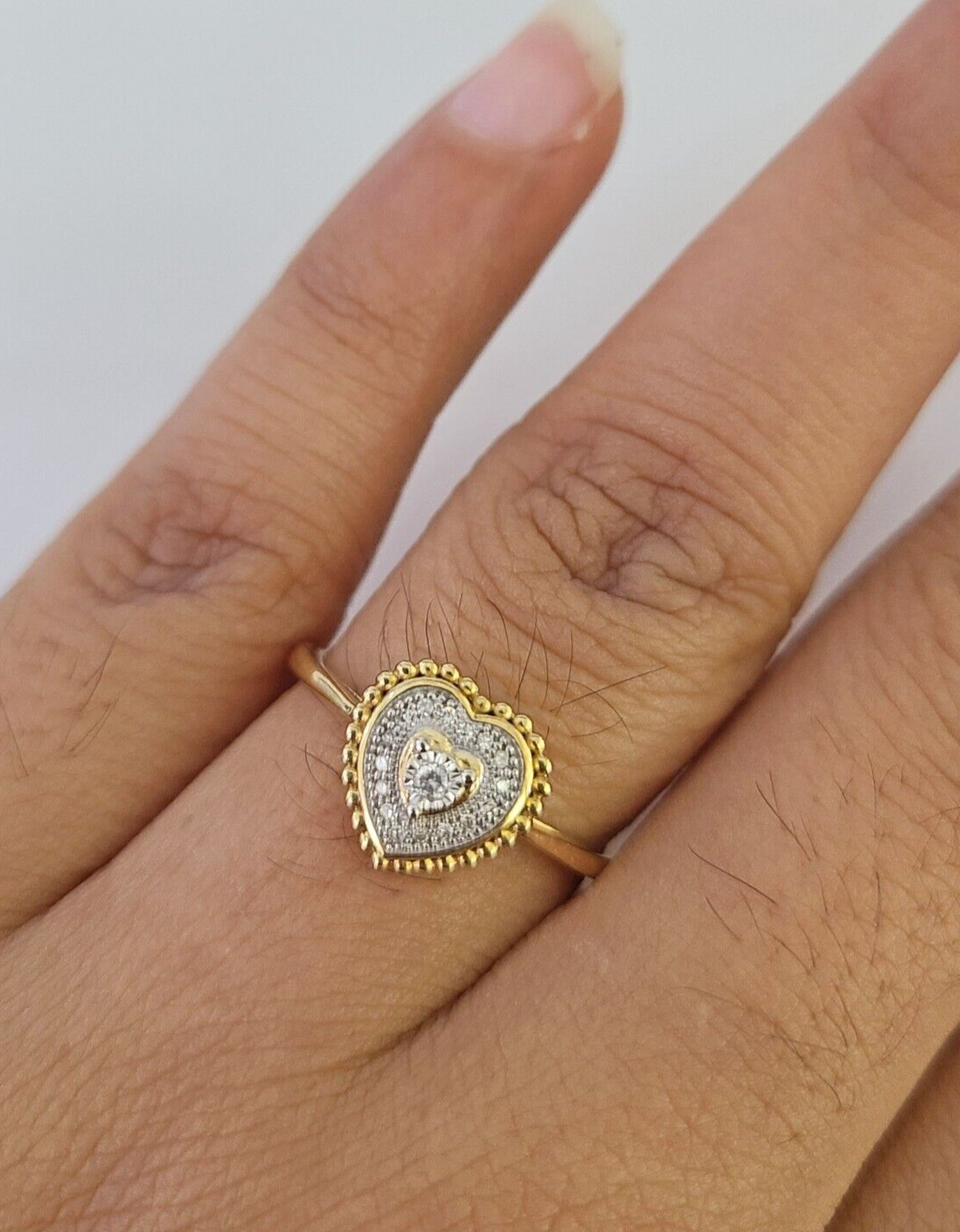 Real 10k Hearts Diamond Ladies Ring Women Casual 10Kt Yellow Gold All Sizes