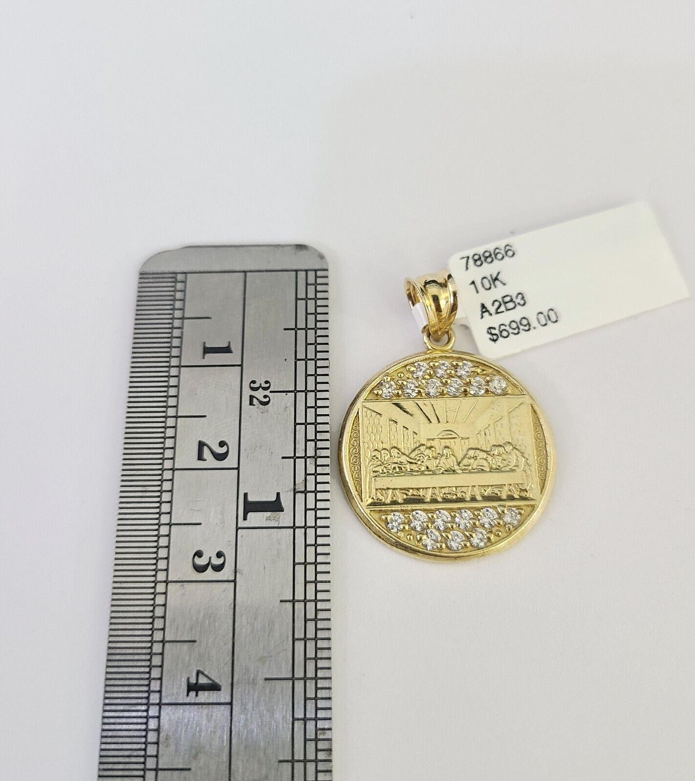 10K Gold Miami Cuban Chain Last Supper Charm 18"-28" 3mm Pendant Necklace SET