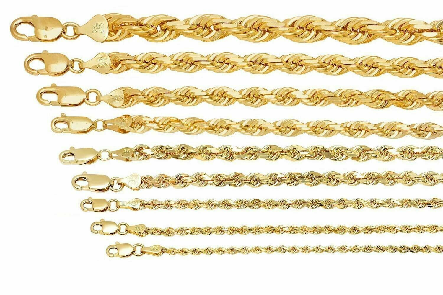 Solid 10k Yellow Gold Rope Chain 1mm-10mm Diamond Cut Pendant Necklace16"-30