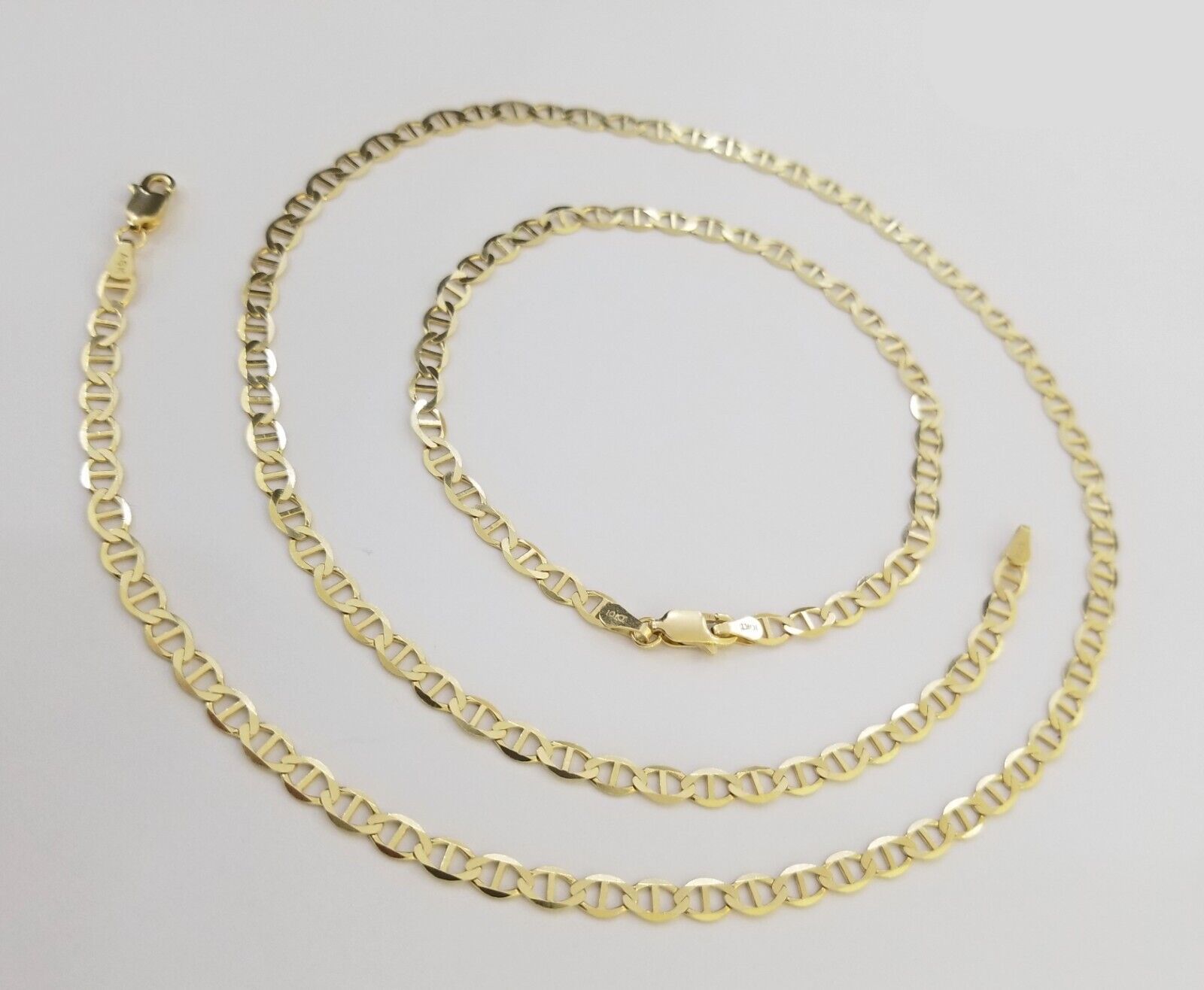 Real 10k Gold Mariner Anchor Link Chain Bracelet Set 4mm 20"- 24" Inch