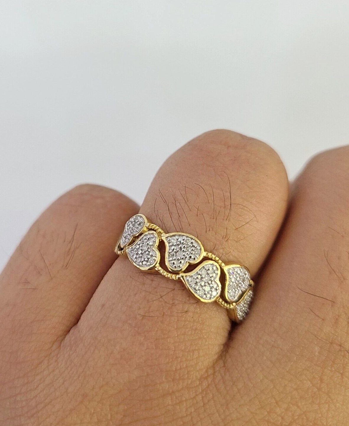 Real 10k Hearts Diamond Ladies Ring Women Casual 10Kt Yellow Gold All Sizes