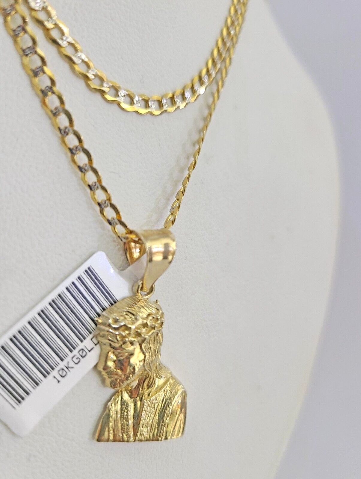 10k Solid Gold Cuban Curb Chain Jesus Head Pendant 2.5mm 18"-26" SET Necklace