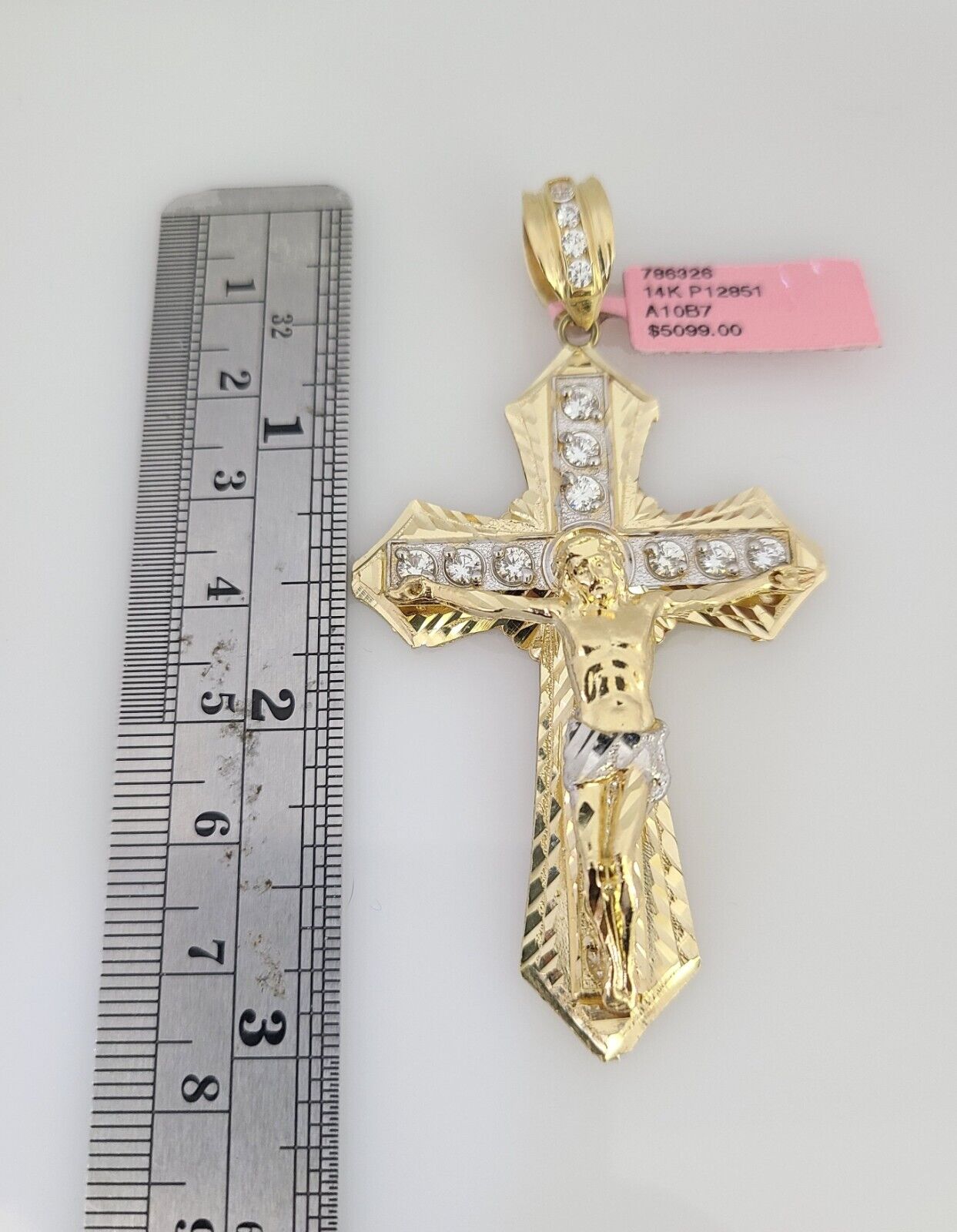 14K Gold Necklace Chain Jesus Crucifix Cross Charm Turkish Byzantine 4mm 24"