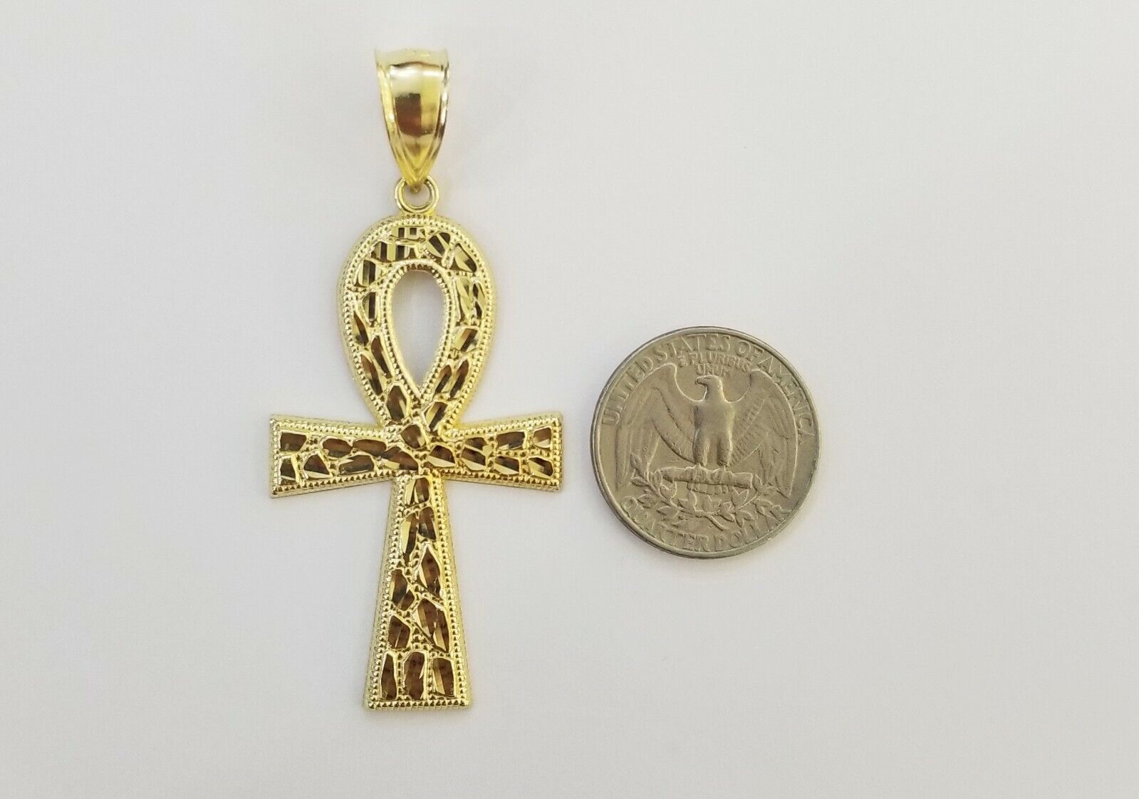 10k Nugget Style Yellow Gold Cross Pendant Real 10kt Mens Jesus Cross Pendant