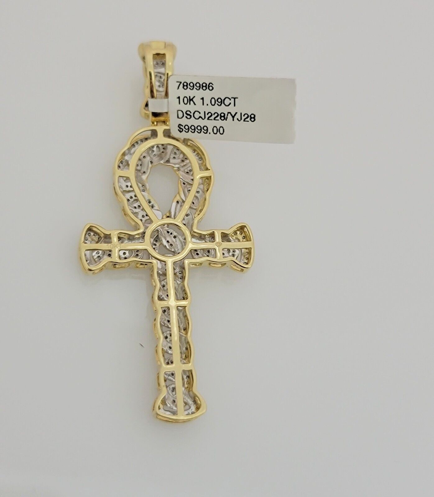 Real Diamond Ankh Cross Charm Pendant 10k Yellow Gold men's 1 CT Natural Daimond