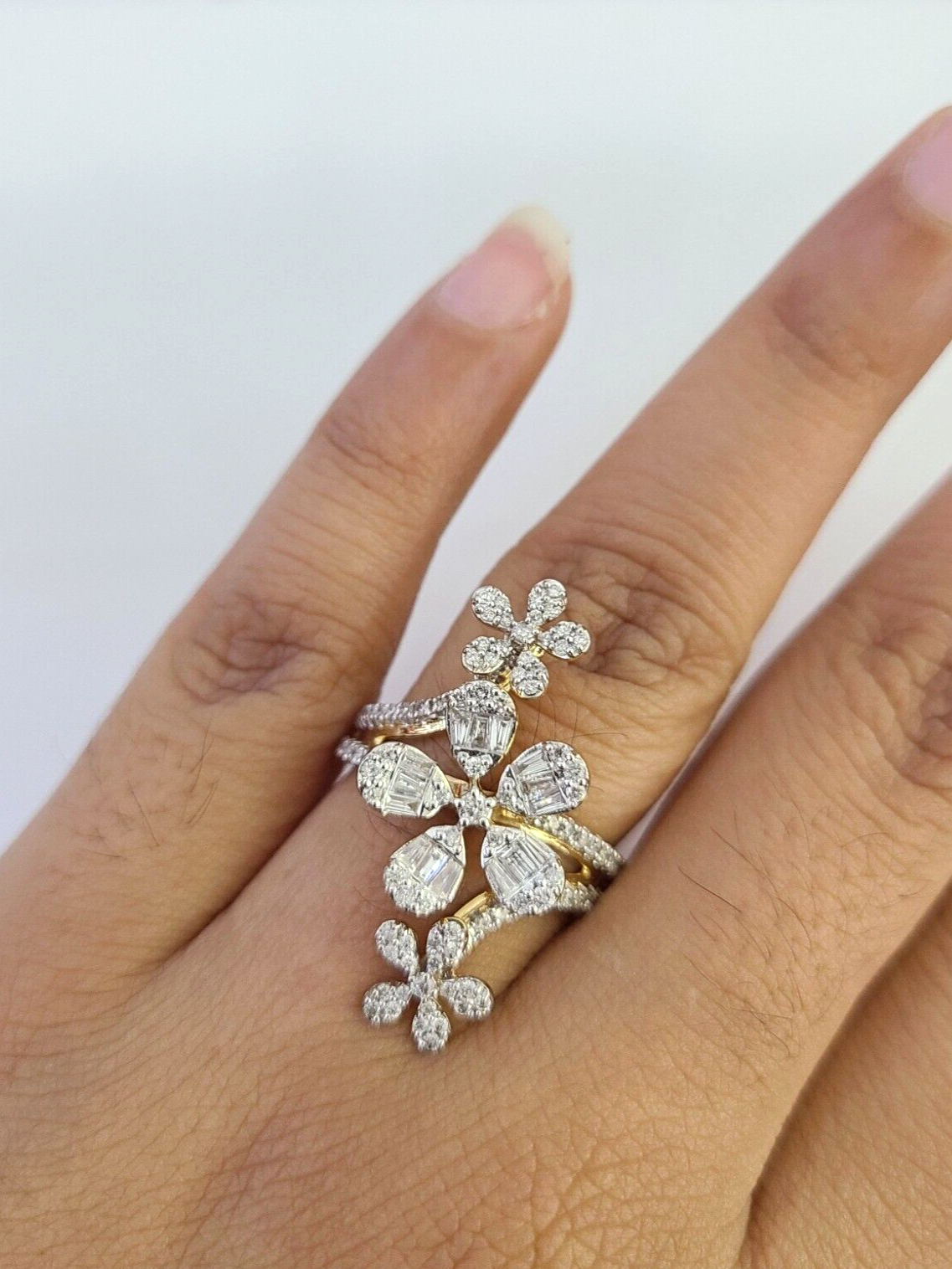 Real 10k Flowers Diamond Ladies Ring Women Casual 10Kt Yellow Gold All Sizes