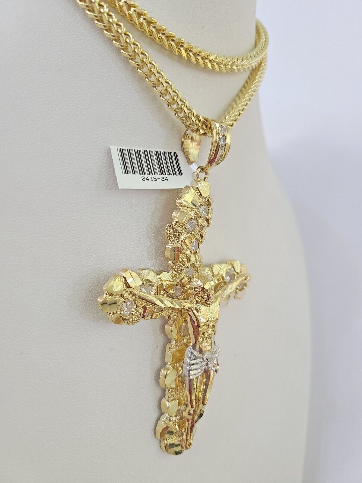 10K Franco Chain Jesus Crucifix Cross Pendant Charm Necklace 20"-28" 4mm Gold