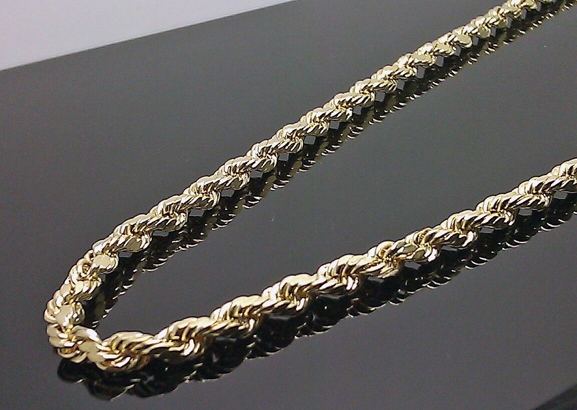Real 10k Yellow Gold Rope Chain 4mm 18" Diamond Cut Choker Necklace