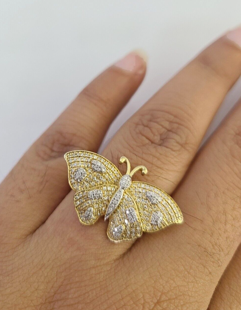 Real 10k Butterfly Diamond Ladies Ring Women Casual 10Kt Yellow Gold All Sizes