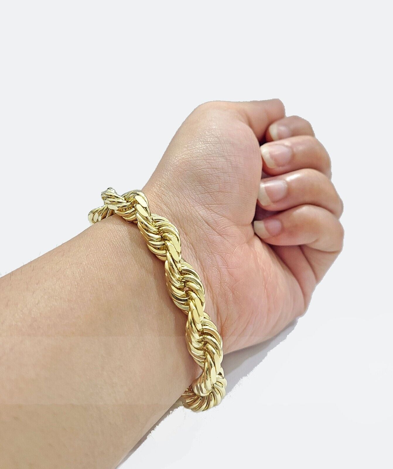 Real 10k Yellow Solid Gold 10mm Rope Bracelet 9'' inch 10kt Unisex