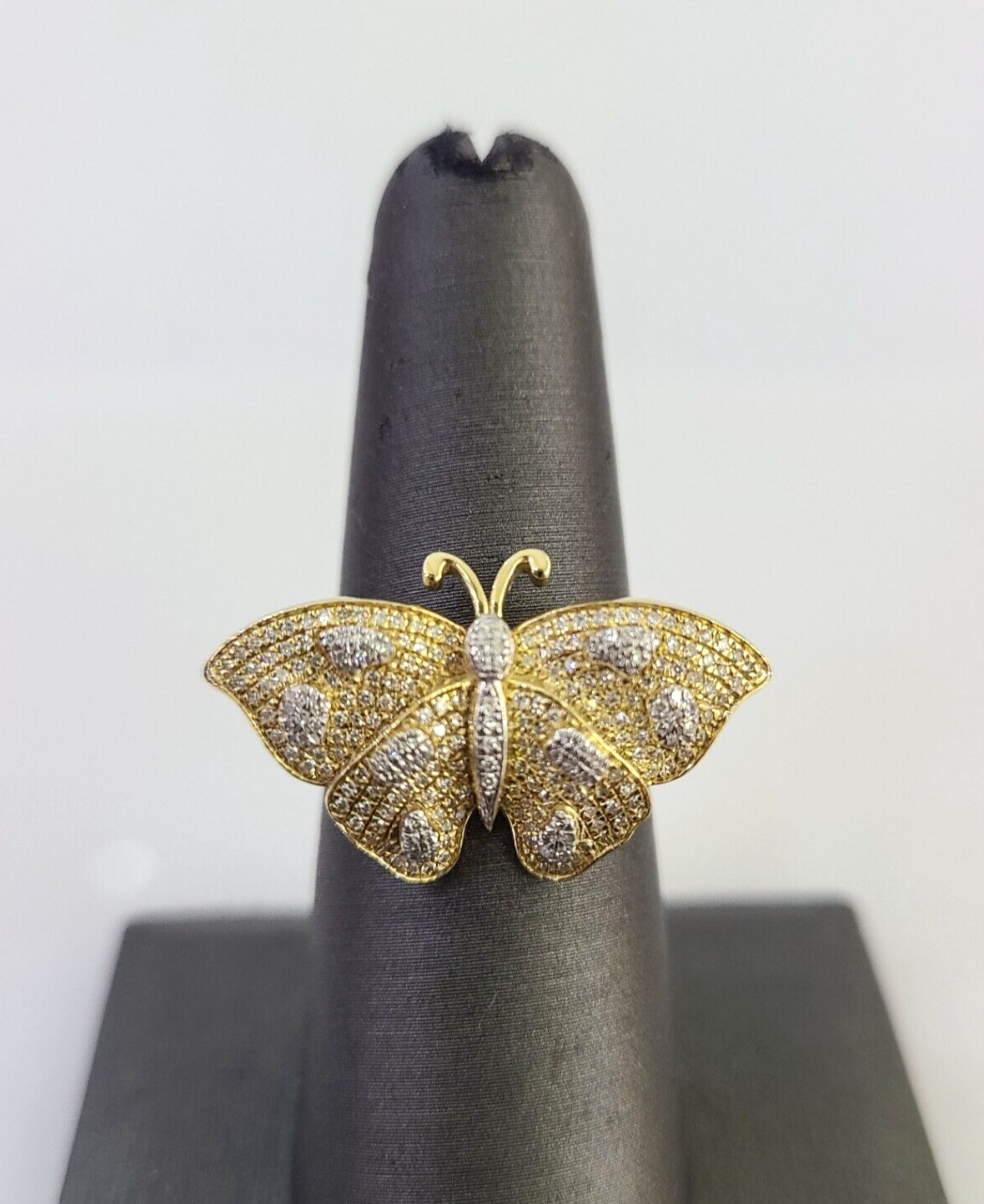 Real 10k Butterfly Diamond Ladies Ring Women Casual 10Kt Yellow Gold All Sizes