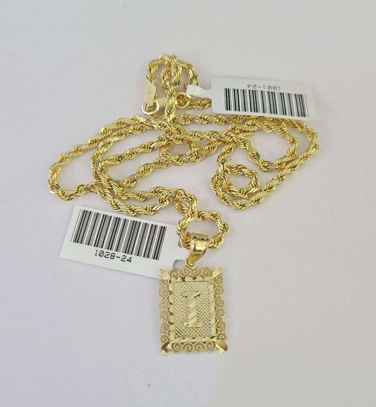 10k Gold Initial I Charm Rope Chain 16"-26" 2.5mm SET Necklace Alphabet Pendant