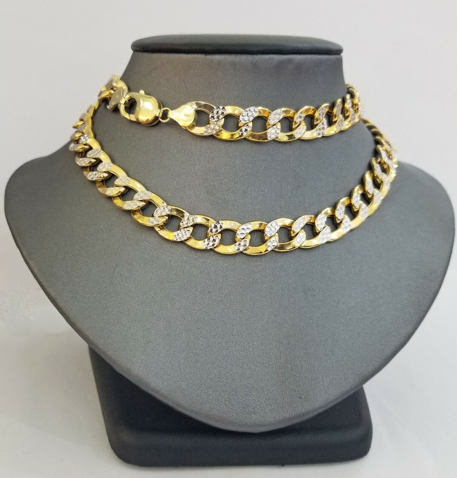 10K gold cuban curve link chain with diamond cut 11mm 26" gold necklace for men