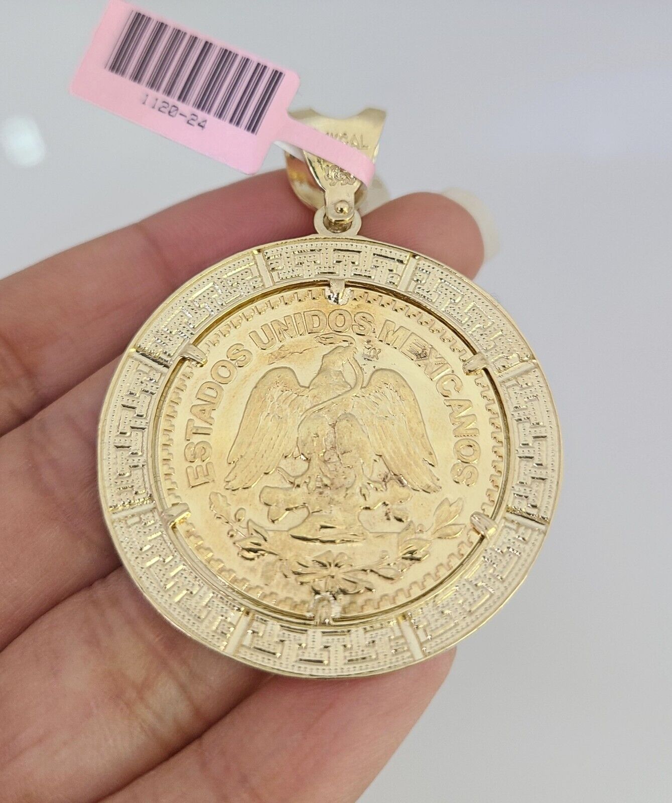 14K Gold Necklace Chain Mexican Coin Charm Turkish Byzantine 4mm 24" Pendant