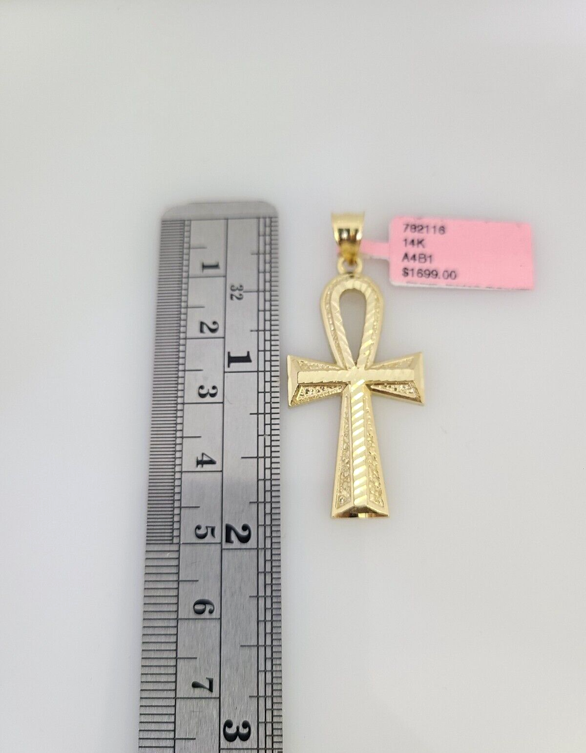 14k Gold Solid Chain Ankh Cross Pendant Set 14kt Miami Cuban Link 3mm Charm