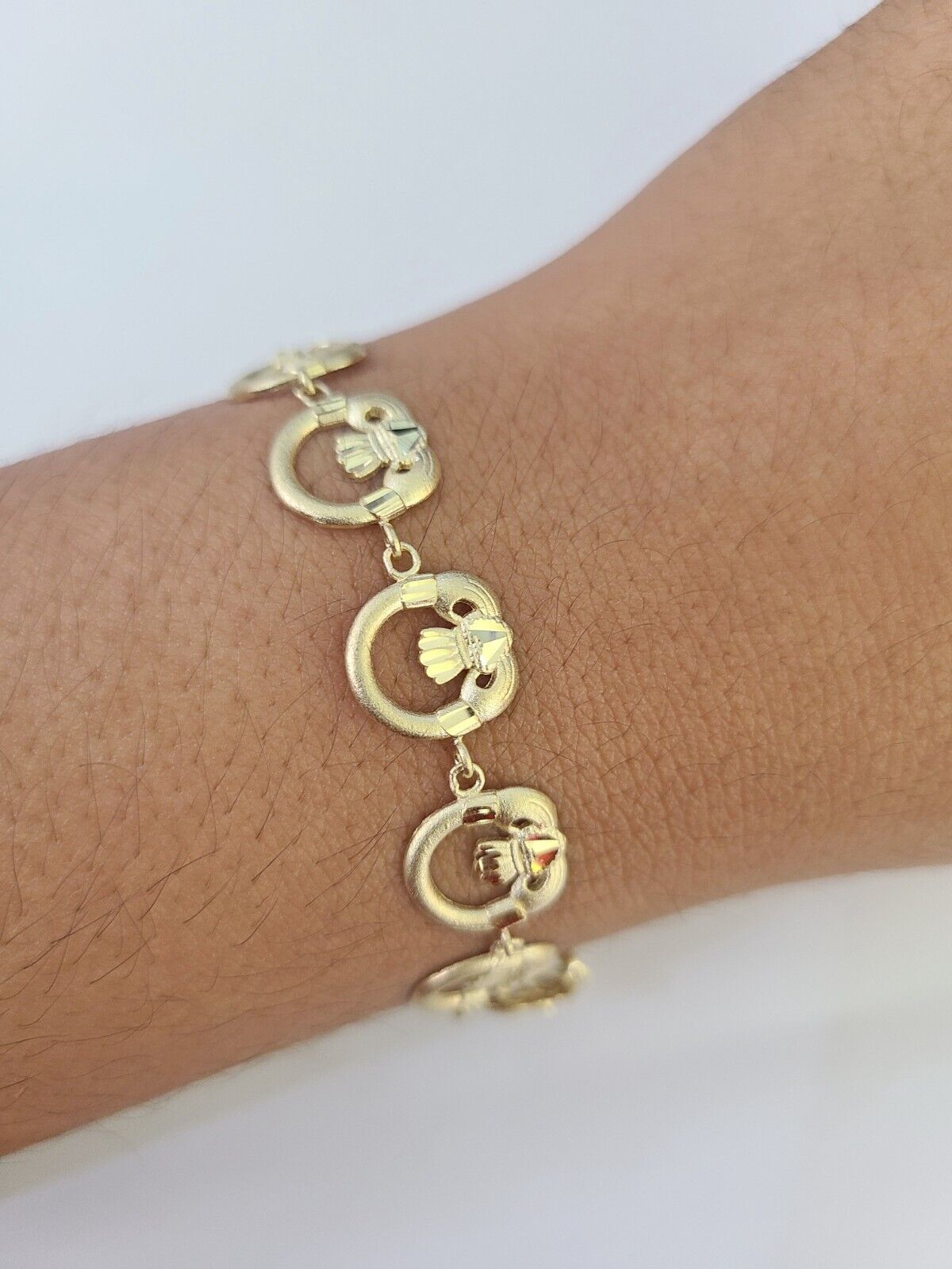 Real 10K Love Claddagh Friendship Bracelet 11mm 7 Inches 10kt Yellow Gold