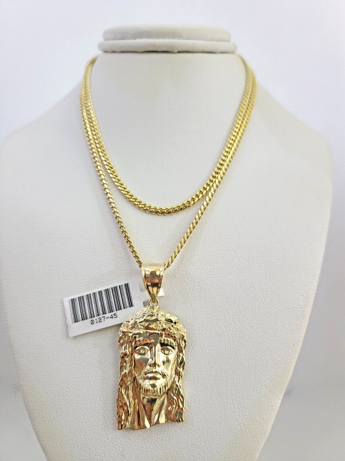 10K Solid Gold Miami Cuban Chain SET Jesus Head Pendant Charm 18"-26" 2.5mm