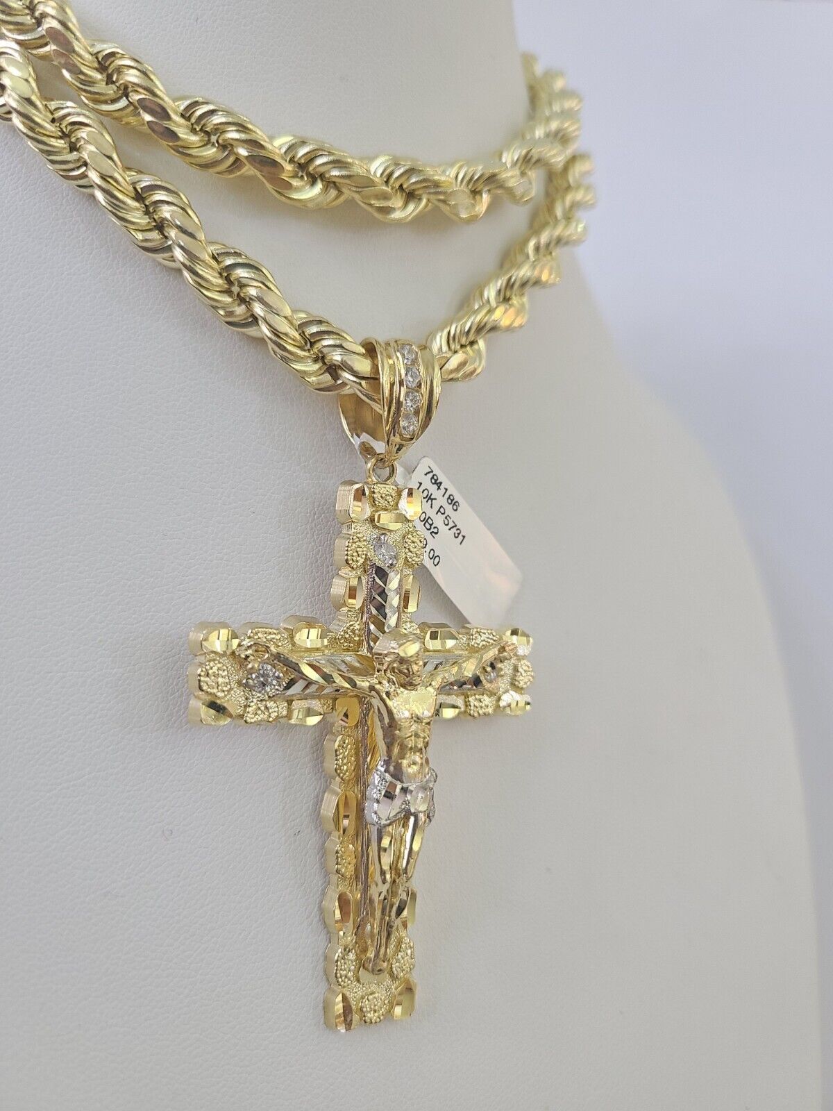 Real 10k Rope Chain Jesus Cross Charm Set 8mm 20"-30" Inch Necklace Yellow Gold
