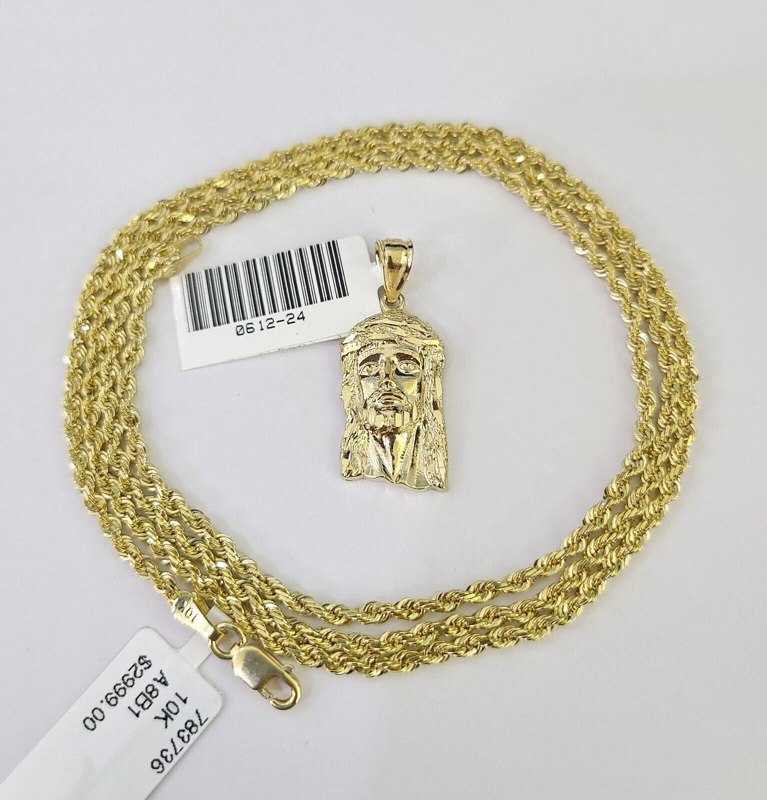 10k Solid Rope Chain 2mm Jesus Head Pendant Charm Necklace SET 18-22 in Ladies