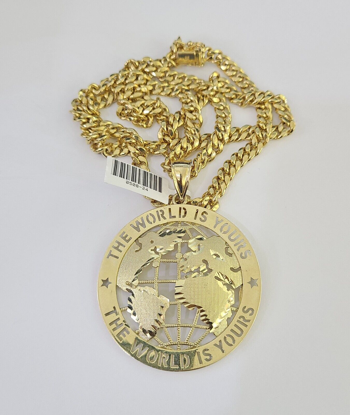 10K Miami Cuban Link Chain World is Yours Pendent Charm 6mm 20"-30" Necklace
