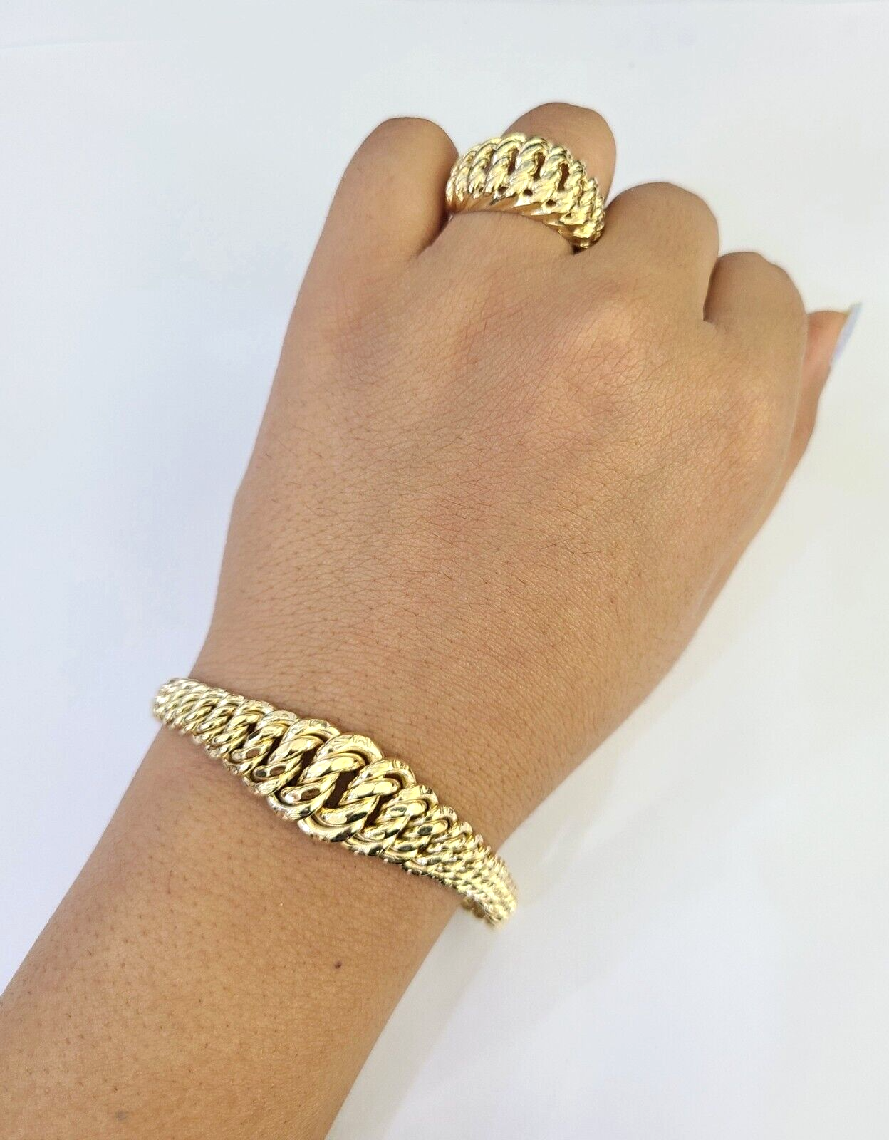 14K Gold Princesa Ring Bracelet 7.5" 7mm Real Yellow SET Flat Byzantine 14Kt All Sizes