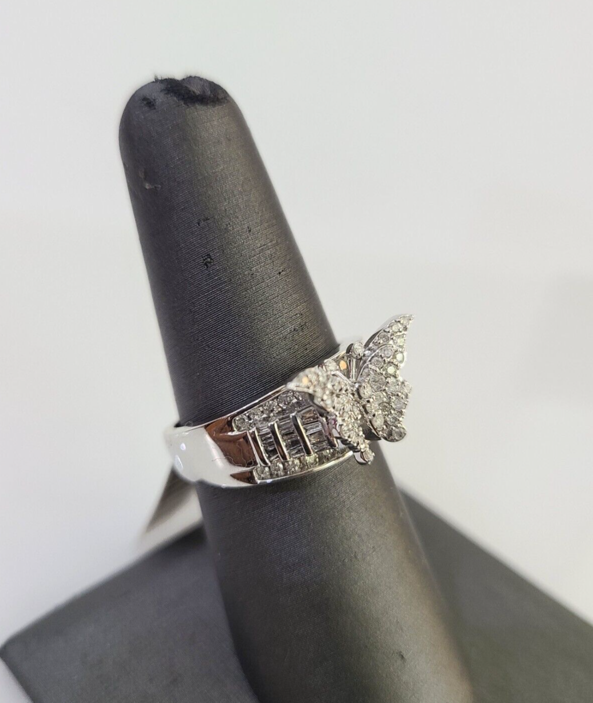 Real 10k Butterfly Diamond Ladies Ring Women Casual 10Kt White Gold All Sizes