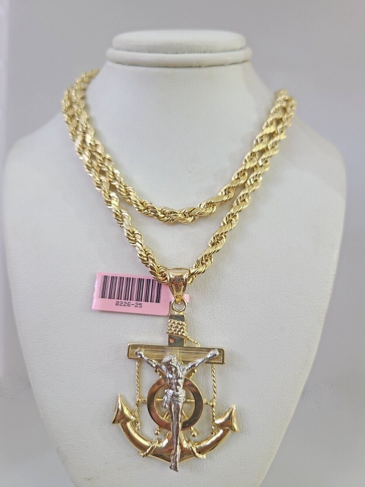 14k Gold Rope Chain Necklace Set 6mm Jesus Anchor Charm Pendant 18"-28" inch