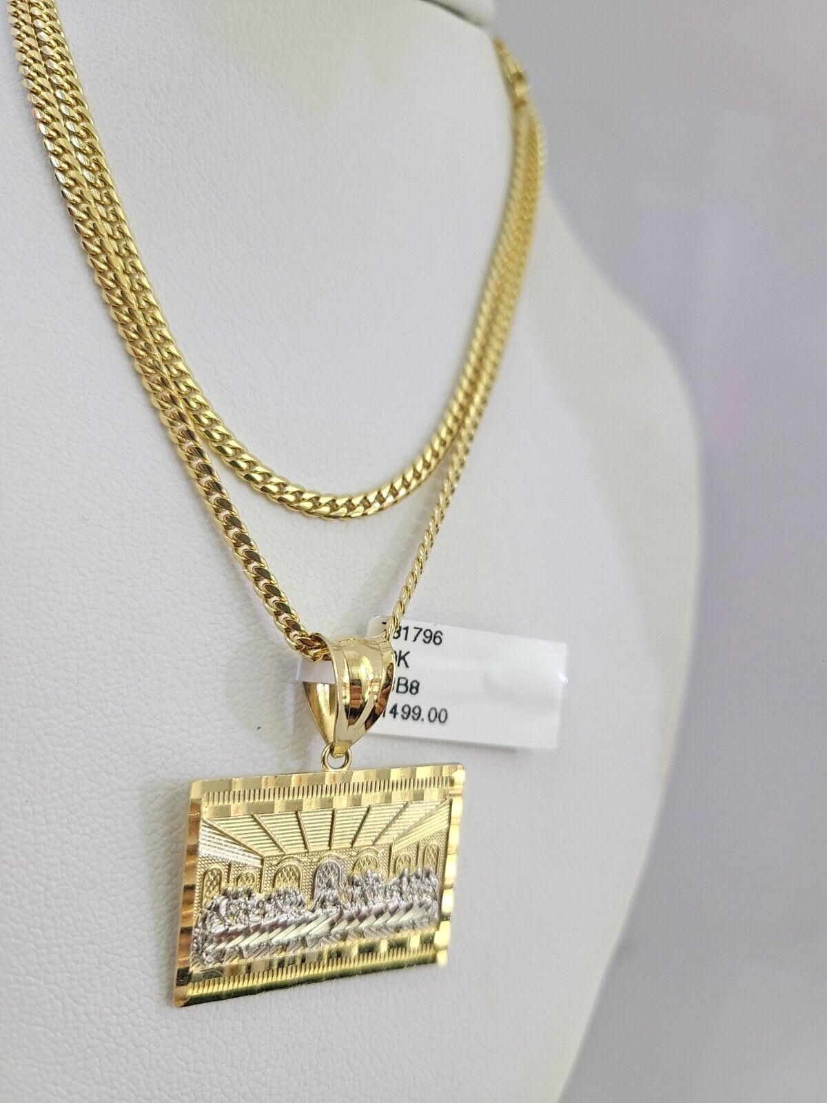 10K Solid Gold Miami Cuban Chain SET Last Supper Pendant Charm 18"-26" 2.5mm