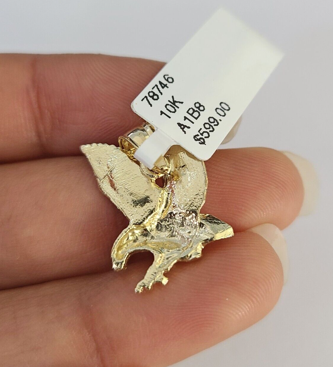 10k Solid Gold Cuban Curb Chain Flying Eagle Pendant 2mm 18"-24" SET Necklace