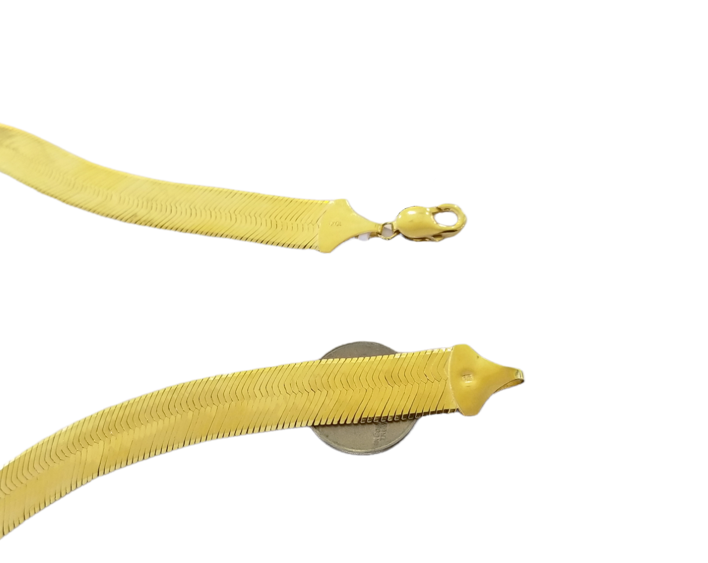 Real 10K Yellow Gold Herring Bone Chain  14mm Necklace 22" Inch Lobster lock