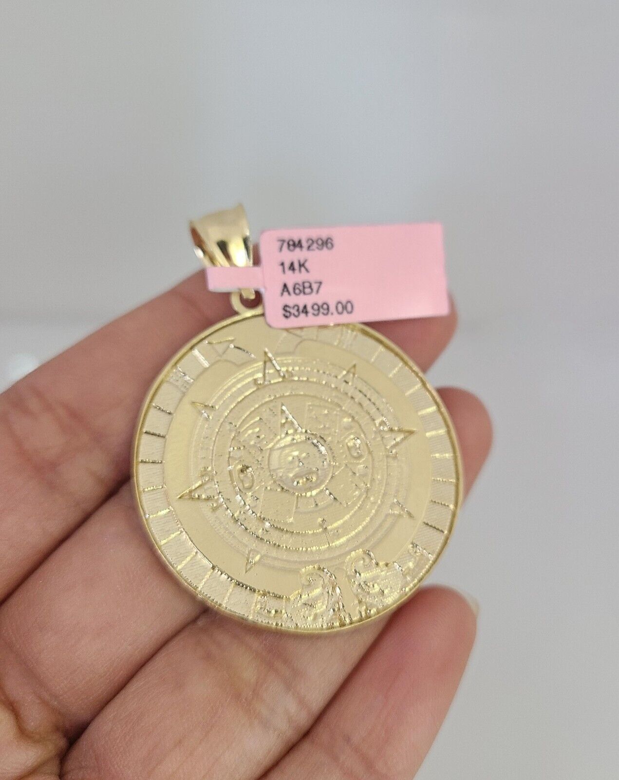 14k Gold Rope Chain Necklace Set 6mm Mayan Calendar Charm Pendant 18"-28" inch